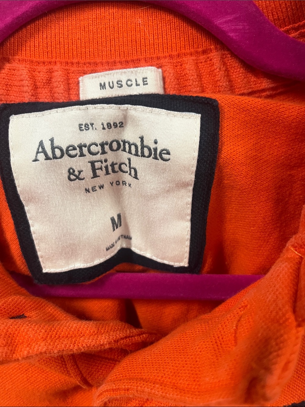 Vintage Abercrombie & Fitch Muscle Fit Polo Shirt Orange Moose Logo Men’s Medium - Picture 2 of 5